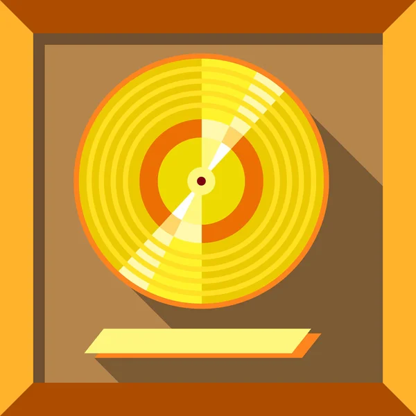 Gold record music disc icon, flat style — Stock Vector