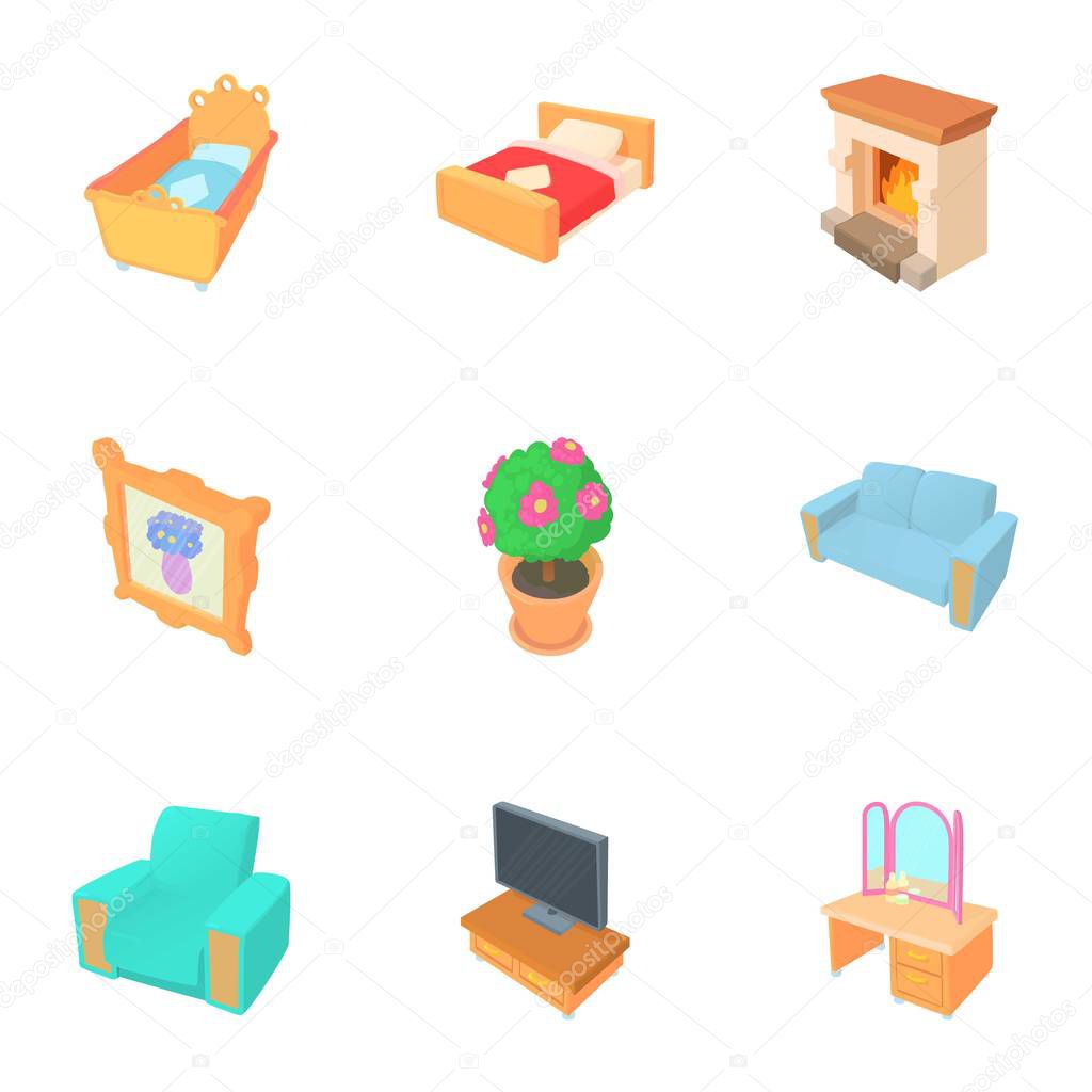 Furniture icons set, cartoon style