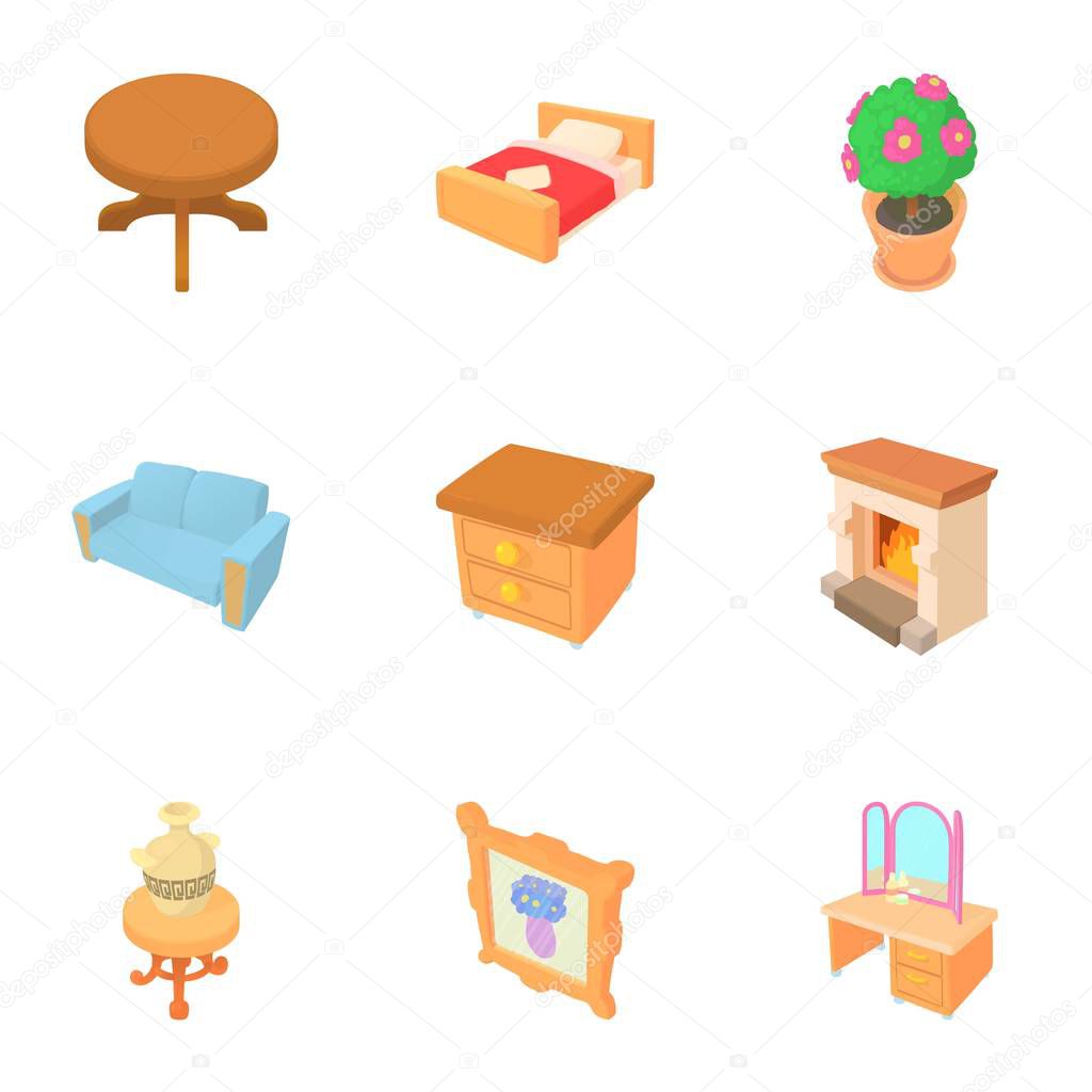 Type of furniture icons set, cartoon style