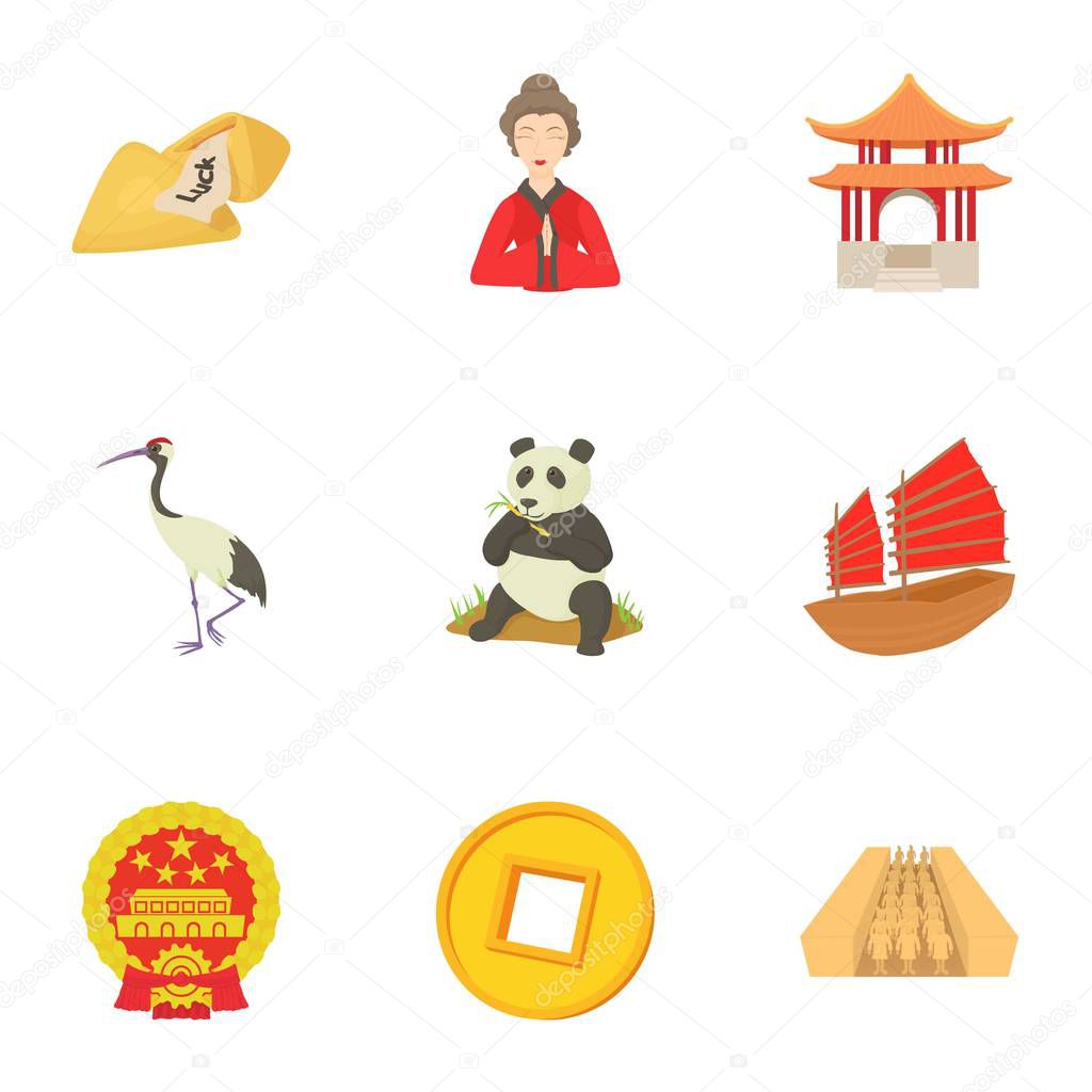 China Republic icons set, cartoon style