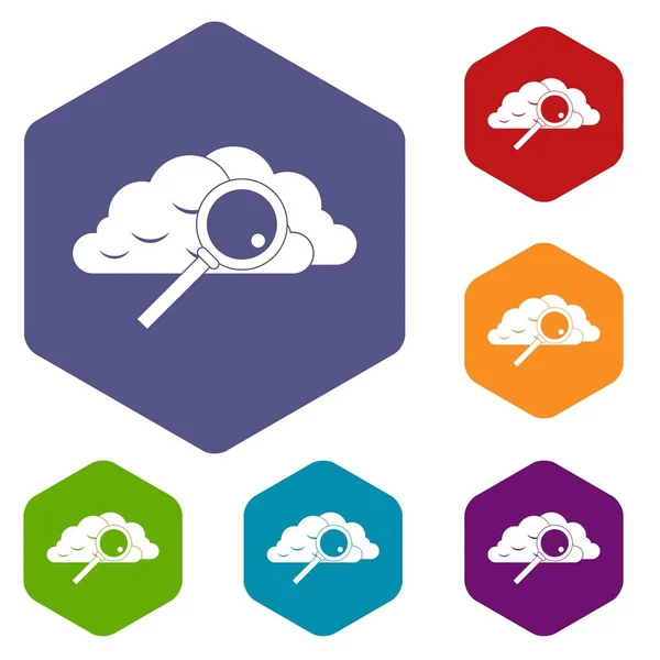 Cloud cu set de pictograme din sticlă de lupă — Vector de stoc