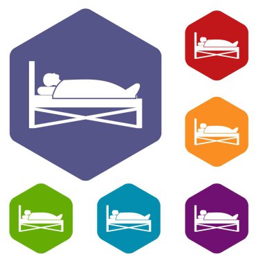 Hasta hastane Icons yatakta ayarla