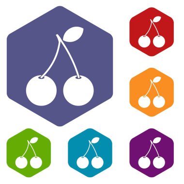 İki Olgun Kiraz meyveleri Icons set