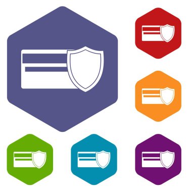 Kredi kartı ve kalkan Icons set