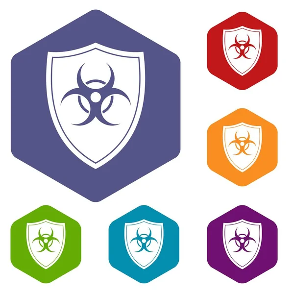 Shield with a biohazard sign icons set — Stock Vector