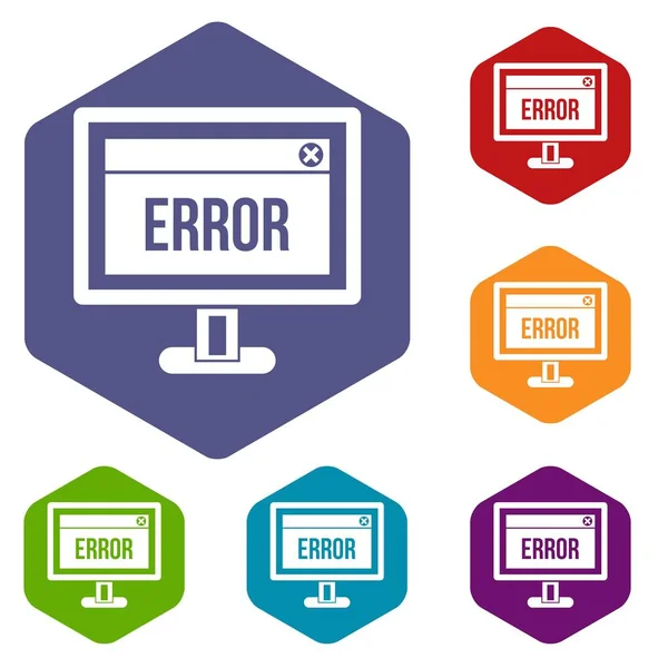 Segno di errore su un set di icone del monitor del computer — Vettoriale Stock