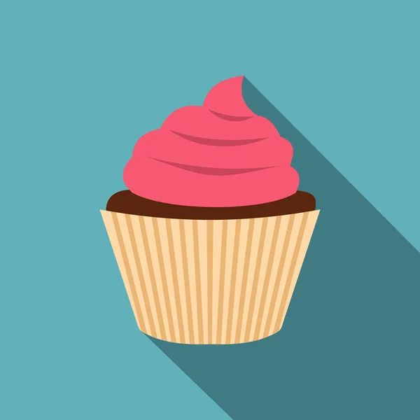 Pink cupcake ikon, lapos stílusú — Stock Vector