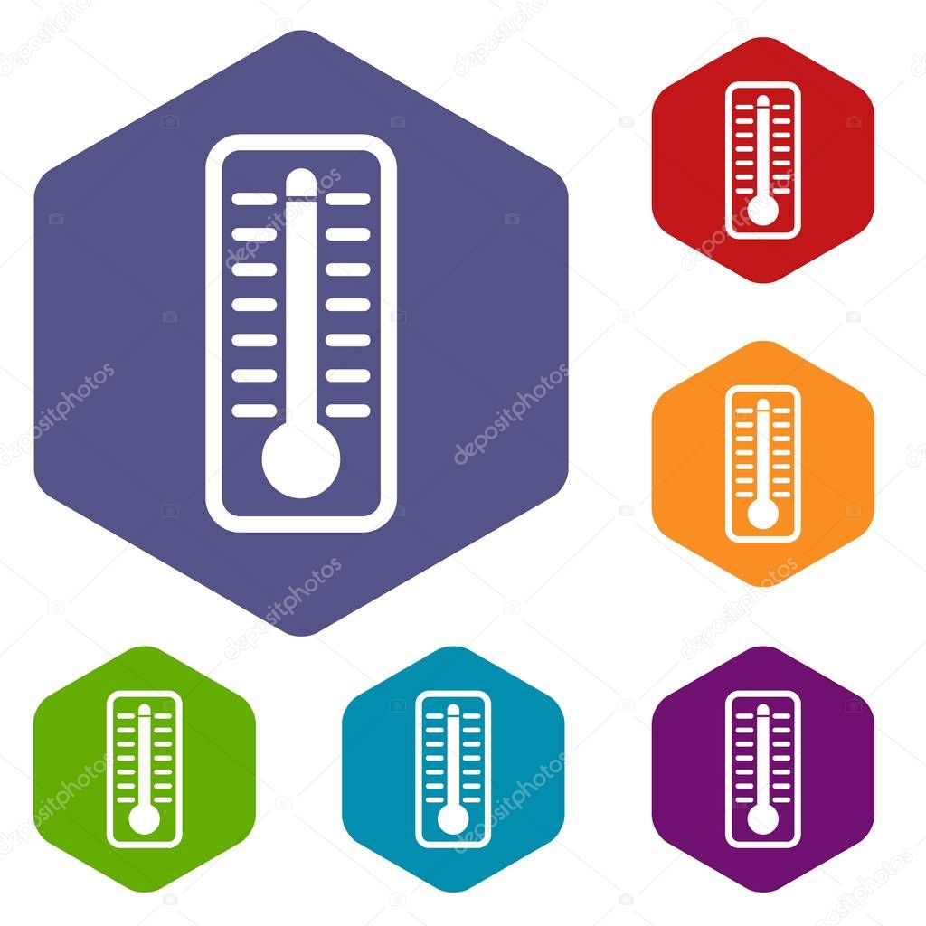 Thermometer indicates high temperature icons set