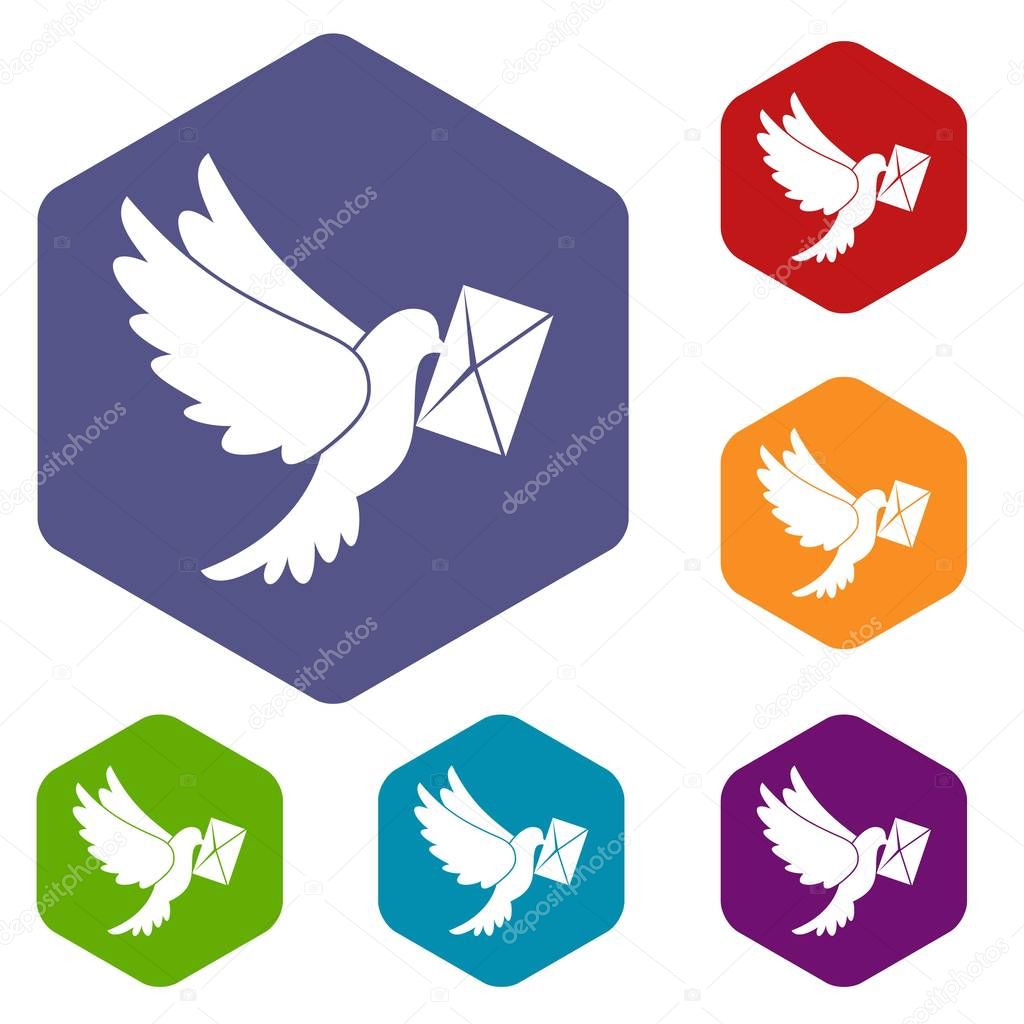 Dove carrying envelope icons set