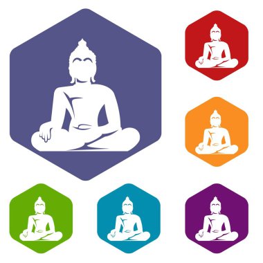 Lotus oturan Buda heykeli poz Icons set