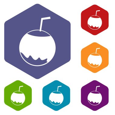 Hindistan cevizi ile saman Icons set