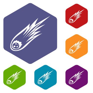 Uzun kuyruk Icons set ile düşen meteor