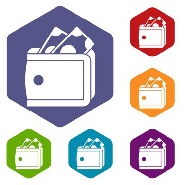 M-cüzdan ile nakit Icons set