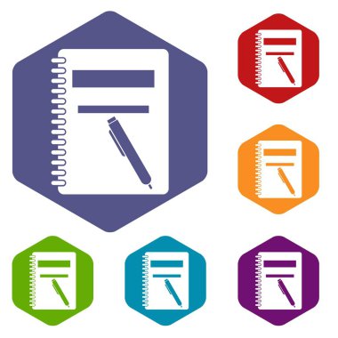 Kapalı spiral defter ve kalem Icons set