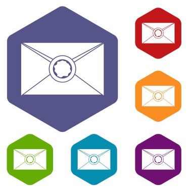 Zarf ile mum mühür Icons set