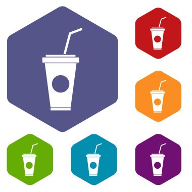 Kağıt bardak ile saman Icons set