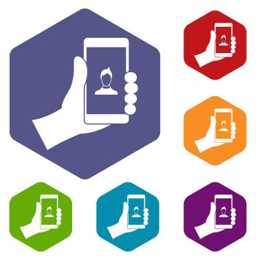 El smartphone fotoğraf Icons set ile tutarak