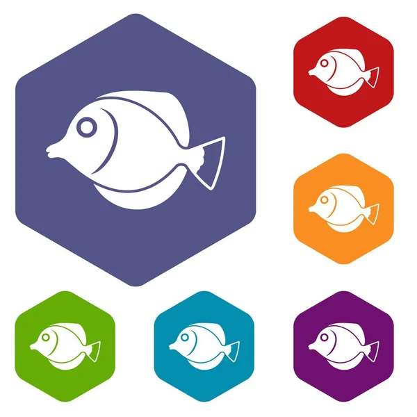Tang fish, Conjunto de iconos de Zebrasoma flavescens — Vector de stock