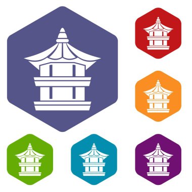 Geleneksel Kore pagoda Icons set