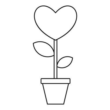 Sevgiliye çiçek pot simgesi, anahat stili