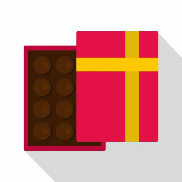 Caja rosa con icono de chocolate, estilo plano — Vector de stock