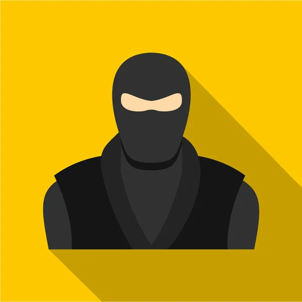 Ninja in zwarte kleding en masker pictogram, vlakke stijl — Stockvector