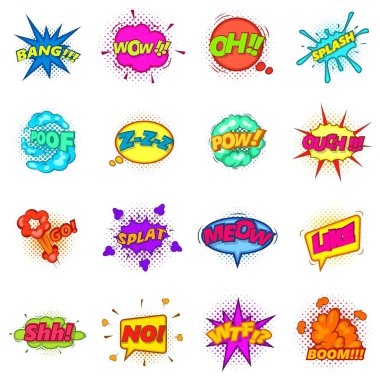Komik ses bulut Icons set, karikatür tarzı ayarla