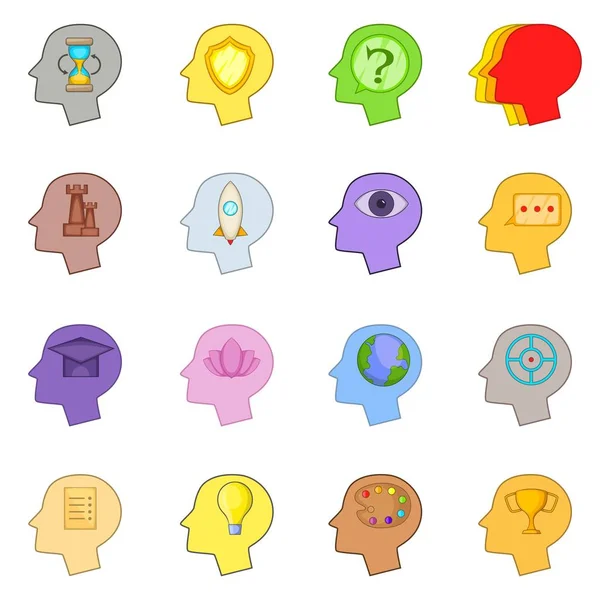 Ensemble d'icônes de tête d'esprit humain, style dessin animé — Image vectorielle