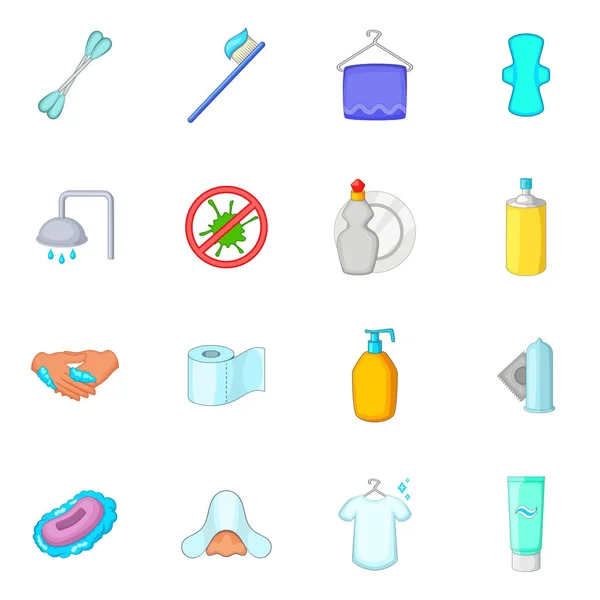 Zestaw ikon higieny, stylu cartoon — Wektor stockowy