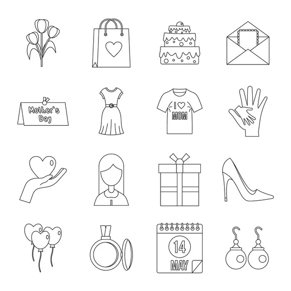 Mothers day icons set, outline style — Stock Vector