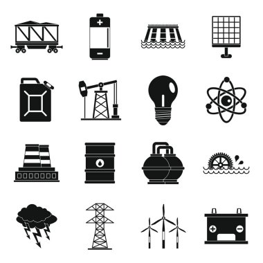 Enerji kaynakları öğeleri Icons set, basit tarzı