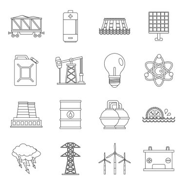 Öğeleri Icons set, anahat stili enerji kaynakları