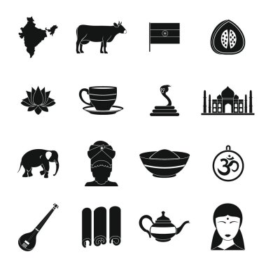 Hindistan Seyahat Icons set, basit tarzı