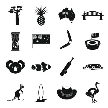 Avustralya seyahat Icons set, basit tarzı