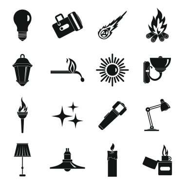 Işık kaynağı sembolleri Icons set, basit tarzı