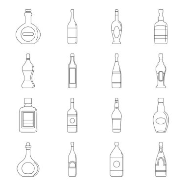 Şişe formları Icons set, anahat stili