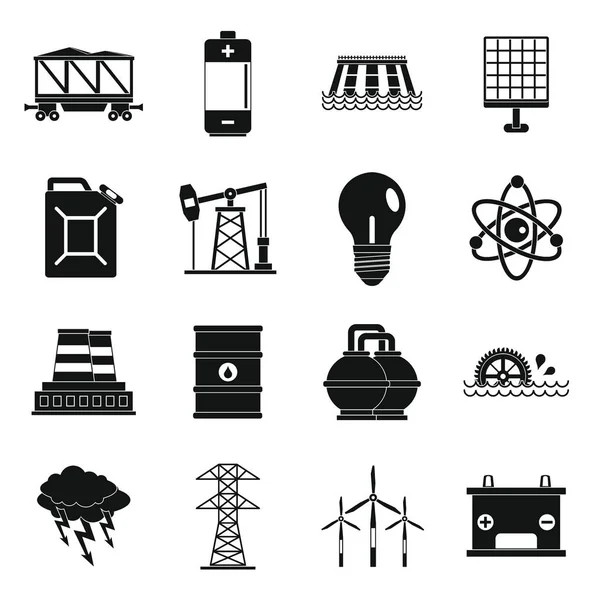 Energiequellen Icons gesetzt, einfacher Stil — Stockvektor