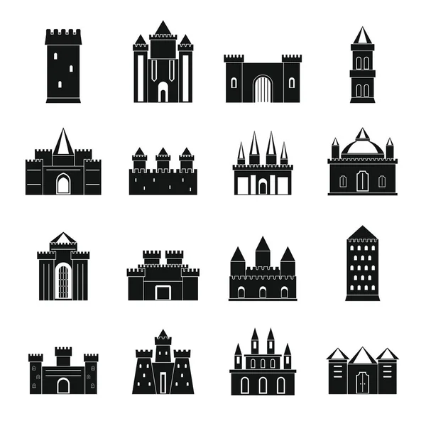 Conjunto de iconos de torres y castillos, estilo simple — Vector de stock