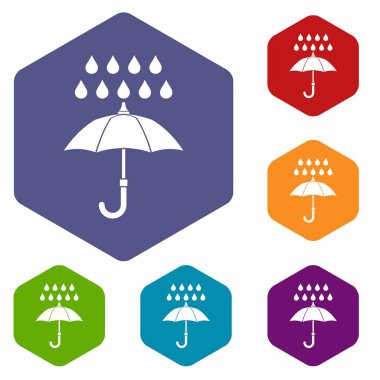 Şemsiye ve yağmur Icons set