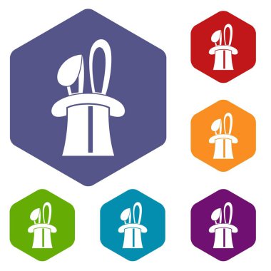 Icons set bir üstten sihirli görünen tavşan şapka