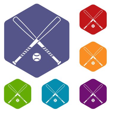 Çapraz beyzbol sopaları ve topu Icons set