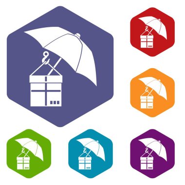 Şemsiye ve bir karton kutu Icons set