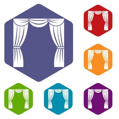 Perde sahne Icons set üzerinde
