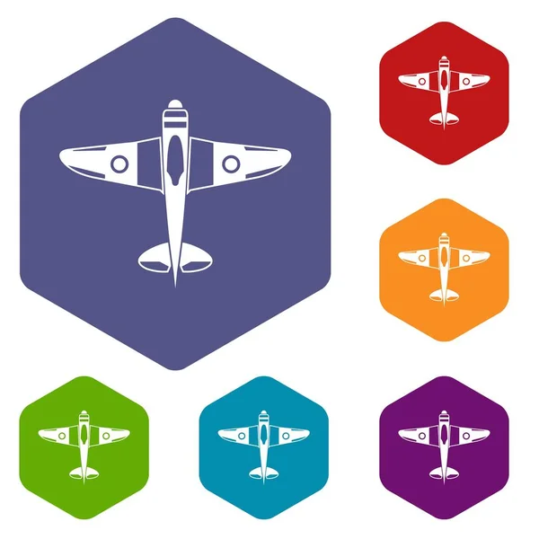 Set icone aereo da combattimento militare — Vettoriale Stock