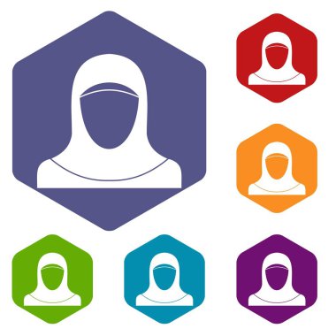 Müslüman kadınlar giyiyor hijab Icons set