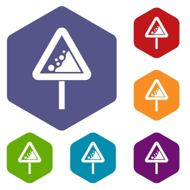 Trafik uyarı kayalar düşüyor Icons set kayıt