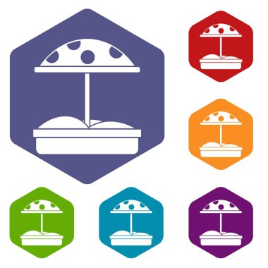 Kum ile noktalı şemsiye Icons set