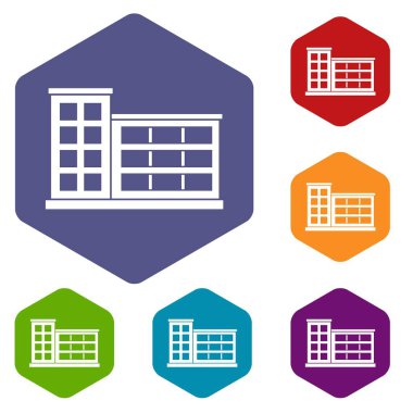 Endüstriyel fabrika binası Icons set