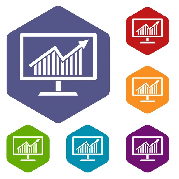 Estatísticas sobre conjunto de ícones de monitor — Vetor de Stock