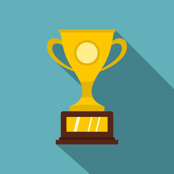 Gold winner cup icon, flat style
